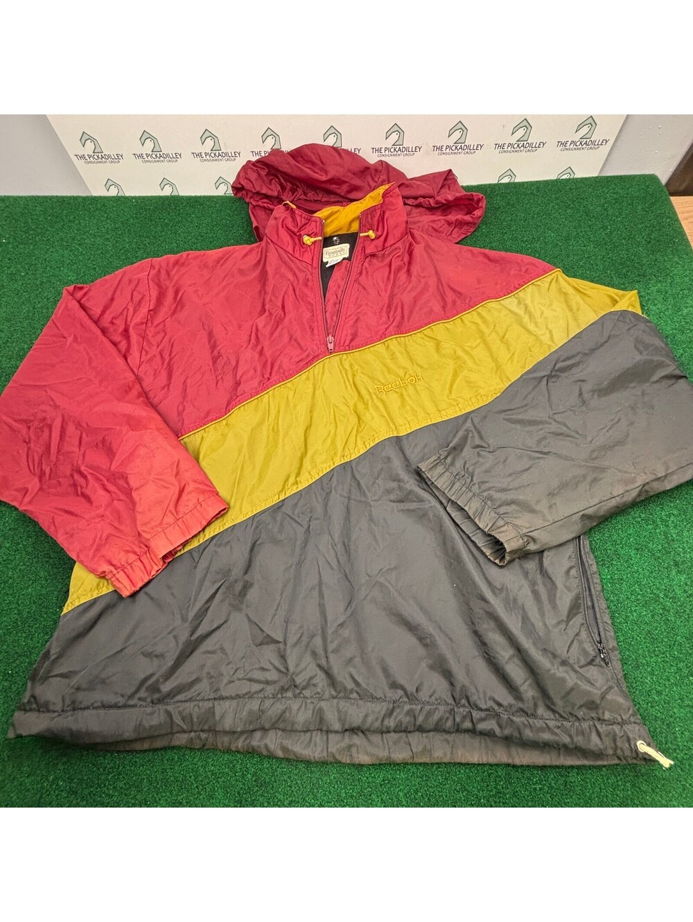 Vintage Reebok Sport Colorblock 1/4 Zip Hooded Track Jacket Large